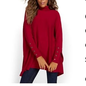 New York & Company Crimson Poncho with Button Accents